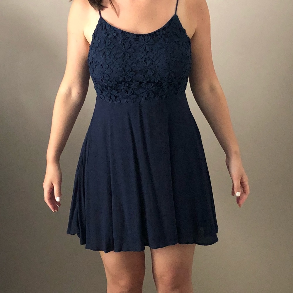 Navy Blue Bow Back Babydoll Appliqué